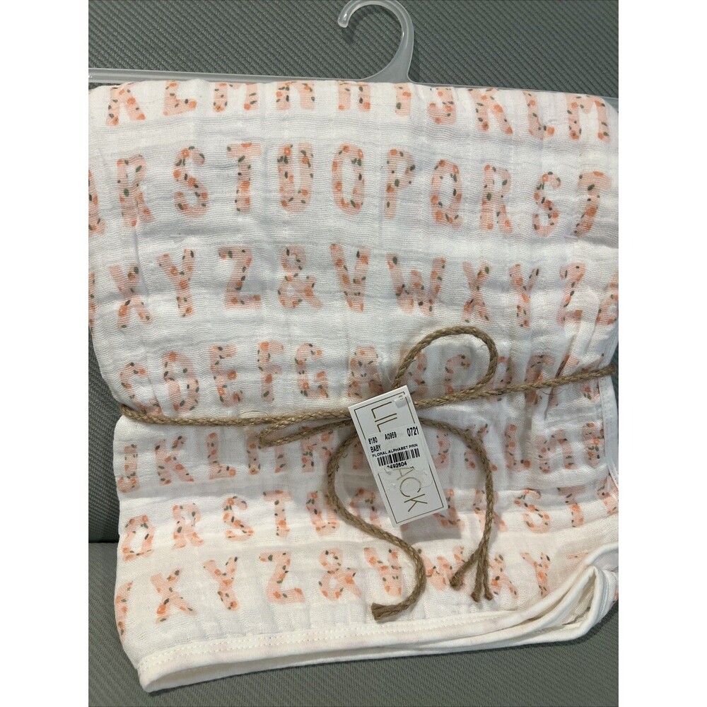Lila & Jack Muslin Baby Blanket Floral Alphabet Print Oversized Cotton Quilt New